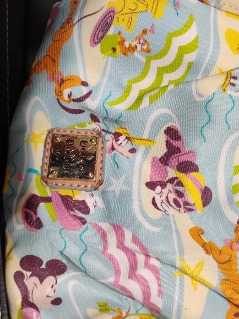 Dooney & Bourke Light Blue Printed Character Backpack with Tan Trim